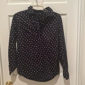 Banana Republic Half Button Down Shirt Navy with Flowers Size Small